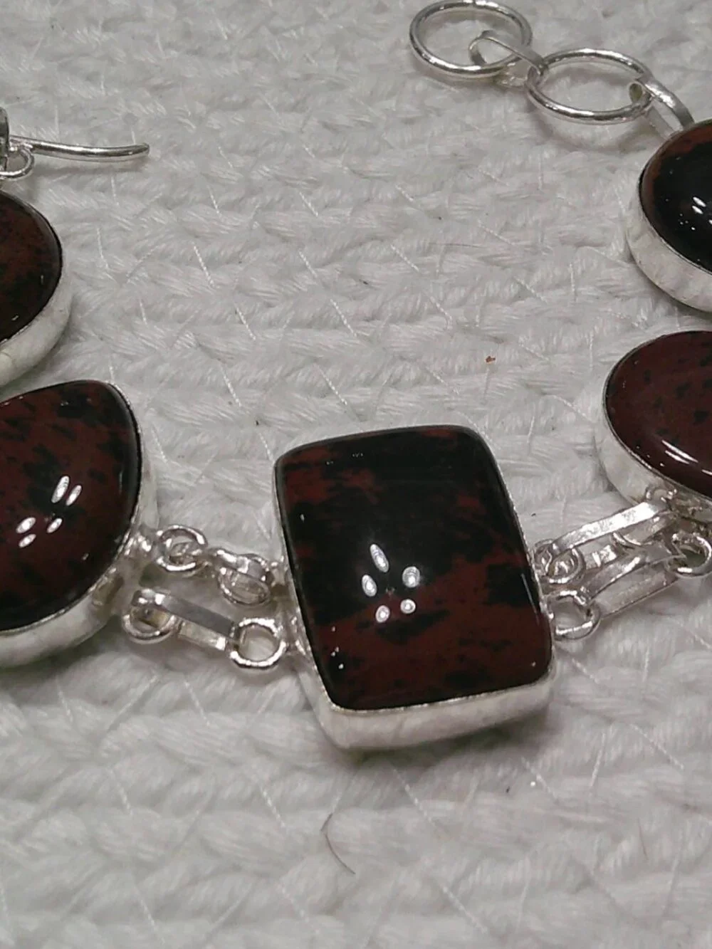 Deep MAHOGANY OBSIDIAN Handmade Sterling 925 Bracelet #988E